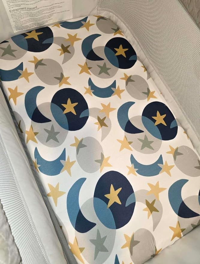 TotAha Space Crib Fitted Sheet, Super Stretchy Jersey Star Crib Sheets, Buttery Soft Boy Crib Mattress Sheets, Ultra Breathable Baby Bed Sheets 28x52x9 Extra Deep Pocket, 2 Pack