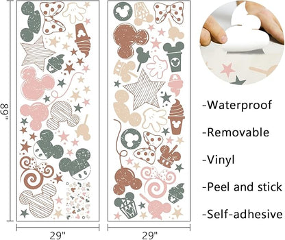 Mfault Cartoon Mouse Wall Decals Stickers, Stripes Stars Pink Polka Dot Bow Nursery Decorations Baby Girls Bedroom Art, Candy Balloon Neutral Toddlers Kids Room Playroom Decor Gifts