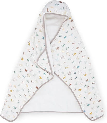 Little Unicorn Cotton Muslin & Terry Hooded Towel, Larger Size 1-6 Years (Animal Crowd)