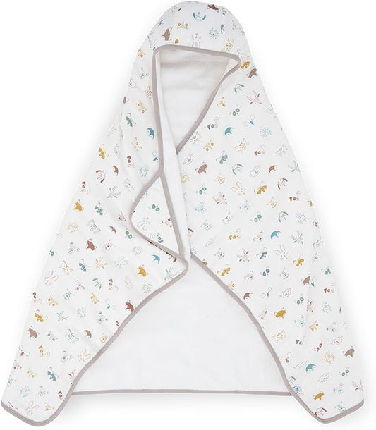 Little Unicorn Cotton Muslin & Terry Hooded Towel, Larger Size 1-6 Years (Animal Crowd)