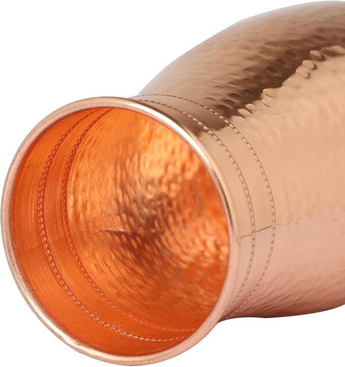 AAYUVEDA® Hammered Pure Copper Bedroom Water Bottle 34oz, with In-Built Tumbler (Loose Lid, Pack of 1)