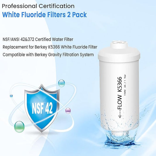 Fluoride and Arsenic Filter NSF/ANSI 42 Certified,Replacement for PF-2® Fluoride Filters,K5366 Replacement for Berkey Fluoride Filters Compatible with Berkey Gravity Filtration System-Pack of 2