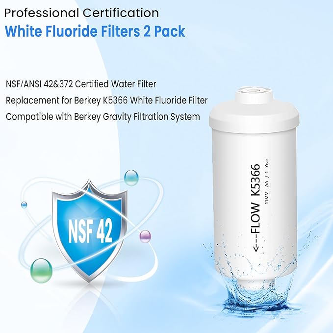 Fluoride and Arsenic Filter NSF/ANSI 42 Certified,Replacement for PF-2® Fluoride Filters,K5366 Replacement for Berkey Fluoride Filters Compatible with Berkey Gravity Filtration System-Pack of 4