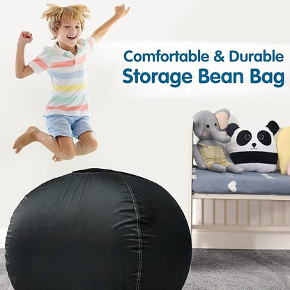 Lukeight Stuffed Animal Storage Bean Bag Chair Cover for Kids, Zipper Beanbag Chair Cover for Organizing Toddler and Kids' Rooms Plush Toys (Black, Large)
