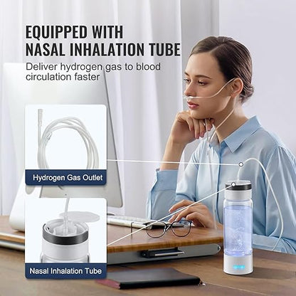 VEVOR Hydrogen Water Bottle, Hydrogen Water Bottle Generator up to 2000 ppb, 380ml Portable Hydrogen Water Machine, SPE Technology hydrogen water generator with Nasal Inhalation Tube and Self-Cleaning