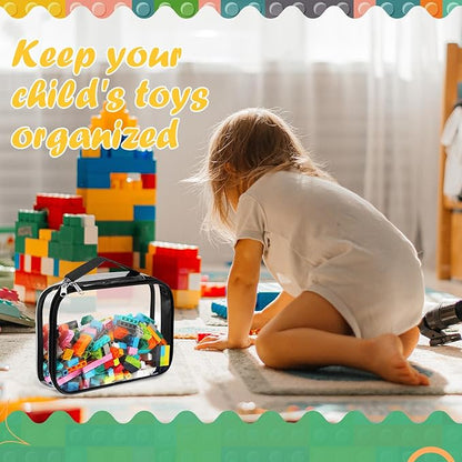Sanwuta 3 Packs Toy Storage Bags with Zipper, Clear PVC Organizing Bags, Waterproof Toy Bags for Board Games, Building Blocks, Toys and Kids Books (Black,14.96 x 11 x 3.94 Inch)