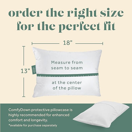 Goose Down Travel Pillow - Filled with 800 Fill Power European Goose Down, Egyptian 300 Thread Count 100% Cotton Cover for Plane car & Home - Made in USA (13" x 18")