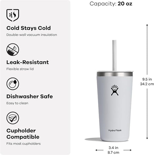 Hydro Flask Travel Tumbler Stainless Steel Vacuum Insulated Tumbler with Lid and Straw for Cold Water and Drinks for Sports, School, Work, Car, Travel, Weekends