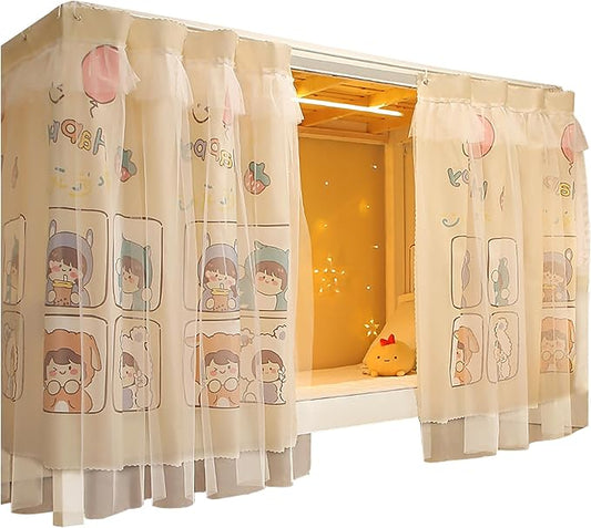 Hoce Bunk Bed Curtain Gauze Bunk Bed Curtains Drapes with Lace Privacy Dorm Bed Canopy for Bottom Twin, 2 Panels