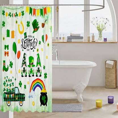 Manfei Happy St. Patrick's Day Kids Shower Curtains,Cartoon Gnomes Truck Leaves Rainbow Bathroom Curtains for Girls Boys,Irish Flag Holiday Green Cute Waterproof Curtains,12 Hooks Suits,72" W x 78" L