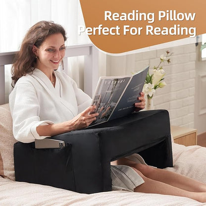 Homguava Reading Pillow Memory Lap Desk Foam Pillow for Adults Gaming Pillow Arm Rest Pillow for Reading, Crocheting, Gaming or Sitting in Bed (Black, Large)