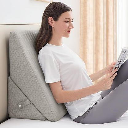 Sasttie Wedge Pillow for Sleep Apnea, 12 Inch Bed Wedge Pillow for Back Pain Relief, Adjustable Memory Foam Pillow Wedges for Sleeping Acid Reflux, Shoulder Pain Relief and Snoring, Light Grey