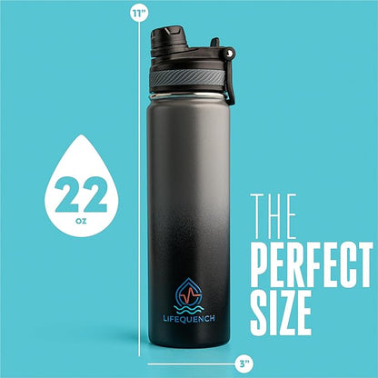 Insulated Water Bottle with Straw and Handle 22 oz-Stainless Steel Water Bottles with Straw, Dual Cap Function & Sleeve, Keeps Drinks Hot Up to 12 Hours & Cold Up to 24 Hours (Rock)
