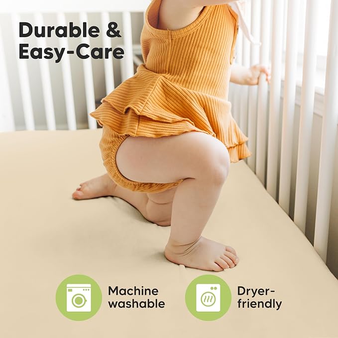 2-Pack Crib Sheets for Boys,Girls - Viscose Derived from Bamboo Fitted Crib Sheet, Organic Baby Crib Sheets, Crib Mattress Sheet,Toddler Bed Sheets,Baby Sheets for Crib Fitted Sheets(Khaki)