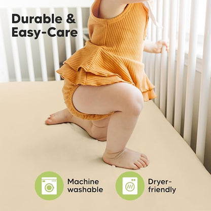 2-Pack Crib Sheets for Boys,Girls - Viscose Derived from Bamboo Fitted Crib Sheet, Organic Baby Crib Sheets, Crib Mattress Sheet,Toddler Bed Sheets,Baby Sheets for Crib Fitted Sheets(Khaki)