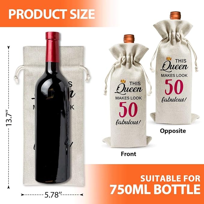 50th Birthday Wine Gift Bag For Best Friend Mom Women Her, 1974 Birthday Gift, 50th Anniversary Wine Bag For Lady, 50th Birthday Party Decoration, This Queen Makes Look 50