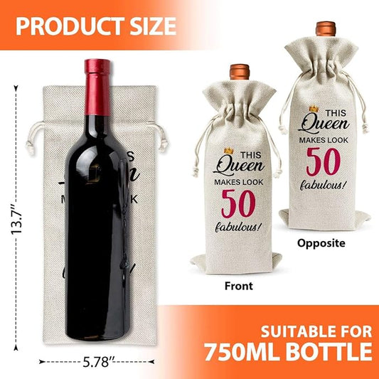 50th Birthday Wine Gift Bag For Best Friend Mom Women Her, 1974 Birthday Gift, 50th Anniversary Wine Bag For Lady, 50th Birthday Party Decoration, This Queen Makes Look 50