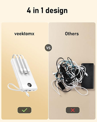 VEEKTOMX Portable Charger with Built-in Cables, 20000mAh Power Bank for iPhone, Fast Charging USB C Battery Pack, Travel Essentials Powerbank Compatible with iPhone 15/14/13, Samsung, Android, etc