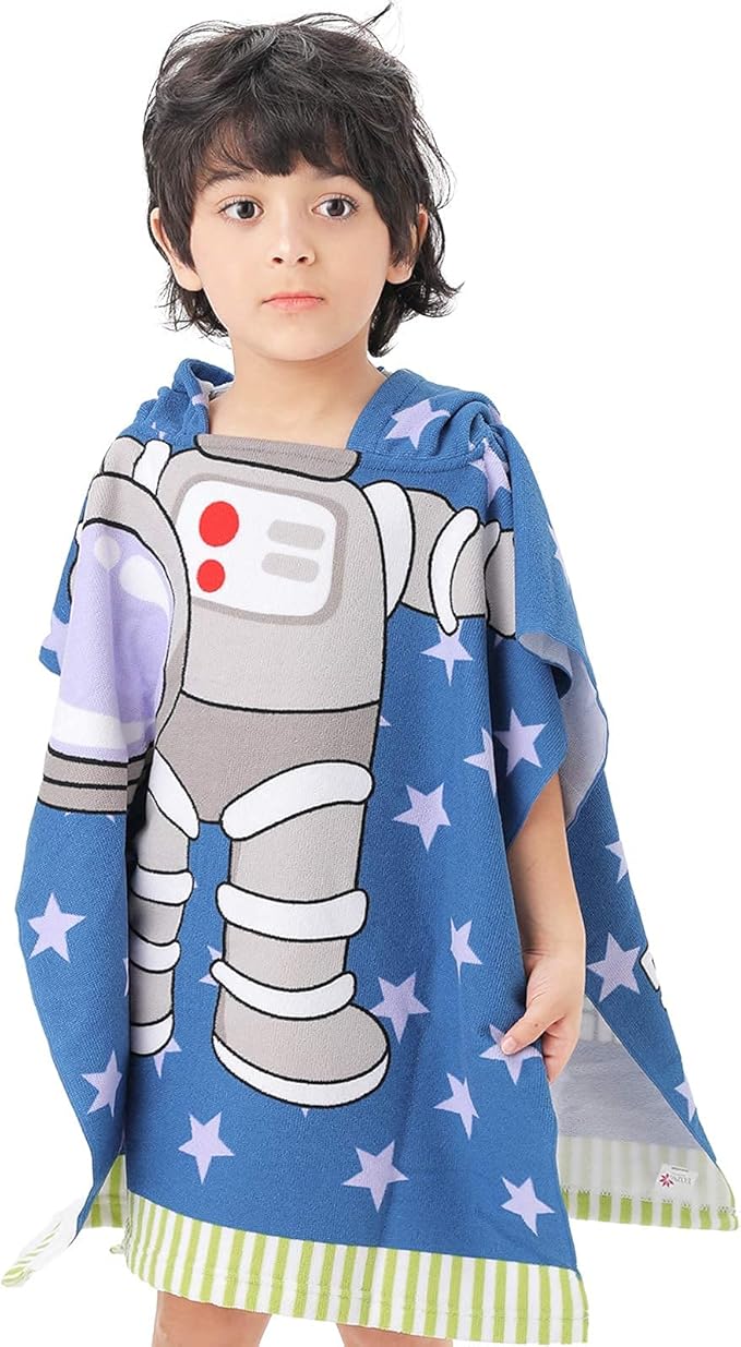NovForth Kids Beach Towel for Boys Girls, Astronaut Hooded Bath Towel Wrap, Toddler Pool Towel with Hood