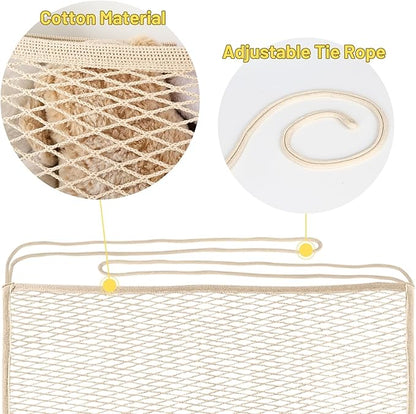 Stuffed Animal Storage Net for Kids, Bedside Toy Organizer Net - Neatly Store Your Stuffed Animals, Cotton Bedside Stuffed Animal Storage Net with Tether, Stretches up to 32 Inches, Beige
