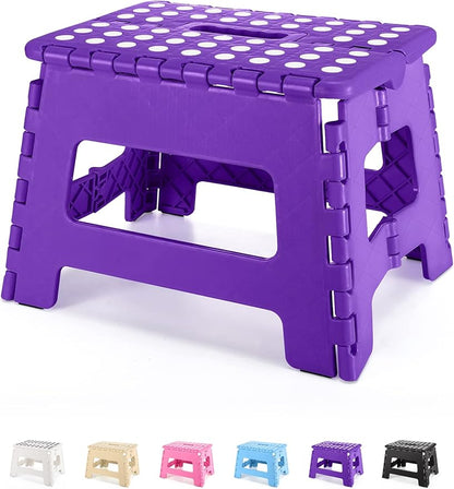 Folding Step Stool 9", Kids Step Stool, Heavy Duty Step Stools for Adults, Compact Foot Stools, Light-Weight Toddler Step Stool for Kitchen, Bathroom, Holds Up to 300 lbs (Purple)
