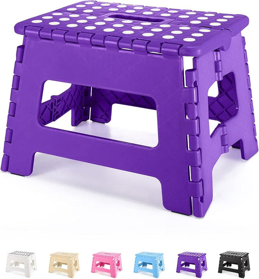 Folding Step Stool 9", Kids Step Stool, Heavy Duty Step Stools for Adults, Compact Foot Stools, Light-Weight Toddler Step Stool for Kitchen, Bathroom, Holds Up to 300 lbs (Purple)