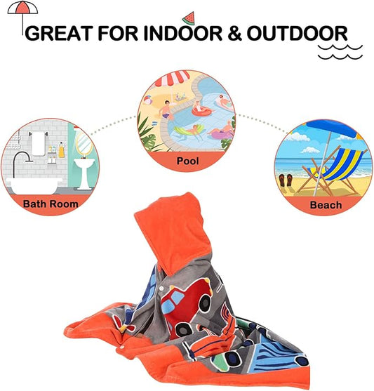 Wowelife Hooded Towels for Kids, Kids Beach Towels for Toddlers, Car Poncho Towel Wrap for Boys, 100% Cotton Kids Towel, Swimming Towels for Kids, Hooded Beach Towel