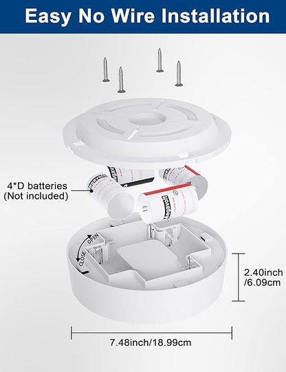 Motion Sensor Ceiling Light Battery Operated, Wireless LED Wall Lighting Fixture with Remote, Dimmable, Timer, Daylight for Closet, Bathroom, Shower, Garage, Pantry, Stairs