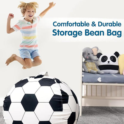 Lukeight Stuffed Animal Storage Bean Bag Chair Cover for Kids, Soccer Zipper Beanbag Chair Cover for Organizing Toddler and Kids' Rooms Plush Toys (Soccer Velvet, Large)