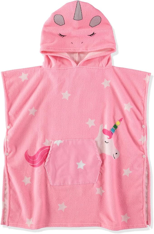 Boys and Girls Absorbent Hooded Beach Towel Pullover Character Microfiber Bath Towel with Side Snaps (Unicorn, 4-5)