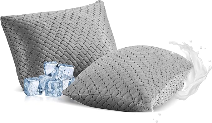 Memory Foam Pillows Queen Size set of 2,Adjustable Cooling Pillow for Side Back Stomach Sleepers with Washable Removable Cover