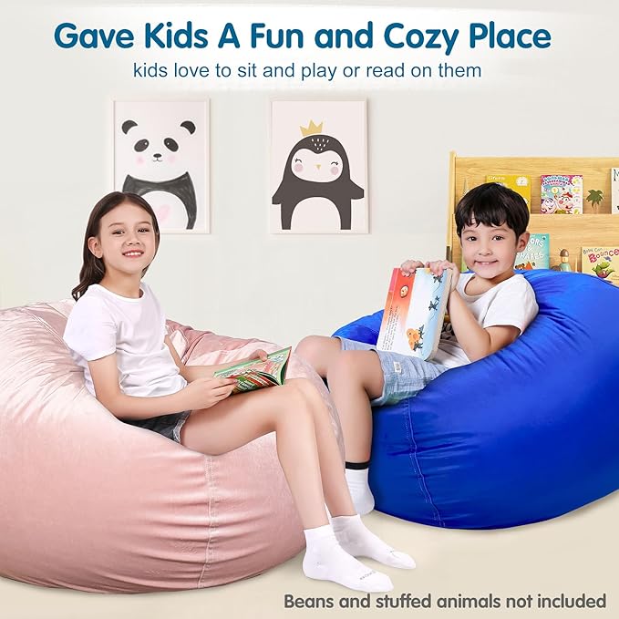 Lukeight Stuffed Animal Storage Bean Bag Chair Cover for Kids, Zipper Beanbag Chair Cover for Organizing Toddler and Kids' Rooms Plush Toys (Solid Blue, Large)