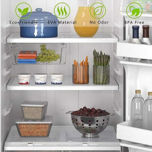 HooTown Refrigerator, Fridge, Shelf Liner and Drawer Mats 17.5 Inch Wide x 393.7 Inch Long, Non Slip EVA Plastic Washable Waterproof Pads for Kitchen Cabinet, Pantry Closet, Cupboard, Clear