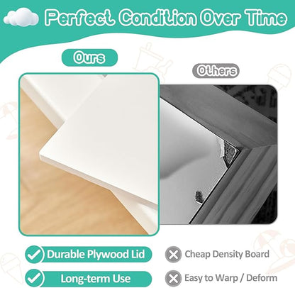 FUNLIO Wooden Sensory Table with 2 Bins for Toddlers 1-5, 4-Level Height Adjustable Kids Sensory Table with Anti-Warping Plywood Lid, Indoor/Outdoor Play Sand and Water Table, CPC Certified, White