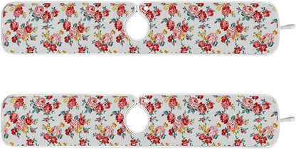 Kitchen Faucet Absorbent Mat,Rose Floral Flower Water Splash Guard for Sink, Faucet Drip Catcher Thicken Sponge Microfiber Faucet Water Catcher Mat Sink Absorbent Mat for Kitchen 23x5in 2Pack