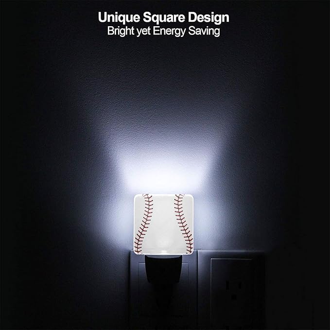 Funny Baseball Lace Plug in Night Light Plug into Wall LED Nightlight Auto Sensor Dusk to Dawn lamp for Kids Room Bedroom Bathroom Nursery Kitchen Hallway Stairs Home Decorative
