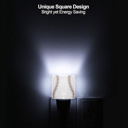 Funny Baseball Lace Plug in Night Light Plug into Wall LED Nightlight Auto Sensor Dusk to Dawn lamp for Kids Room Bedroom Bathroom Nursery Kitchen Hallway Stairs Home Decorative