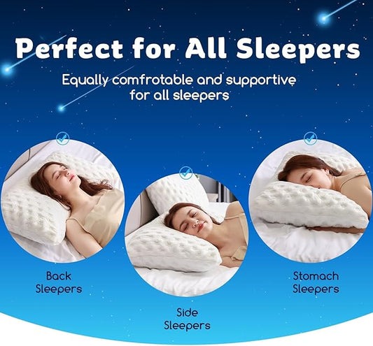Cooling Side Sleeper Pillow for Neck and Shoulder Pain, Luxury Shredded Memory Foam Curved Bed Pillows for Sleeping Set of 1- Adjustable King Size- Washable Cover Original White