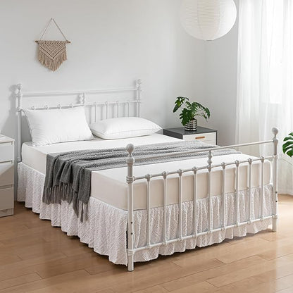 Tufted Bed Skirt King Size, Ruffled Bed Skirt with Split Corners, King Bed Skirt 18 Inch Drop, Boho King Size Bed Skirt White for Ruffled Bed Skirts, Bed Skirt King Size