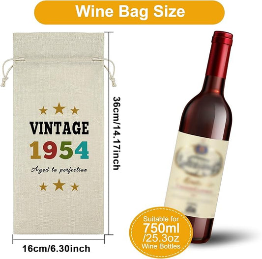 Sazuwu Vintage 1954 Gifts for Women Men Wine Bag Happy 70th Birthday Mom Gifts 70 Year Old Birthday Gifts for Dad Wine Accessories Gifts for Wine Lovers Turning 70 Gifts for Grandma Grandpa
