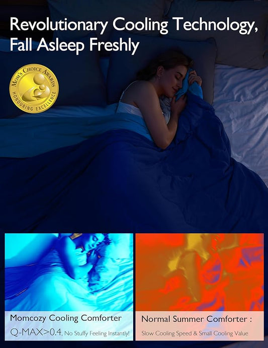 Momcozy Life CoolMurm Cooling Comforter for Hot Sleepers, Twin/Twin XL 68" x90” Hot Flashes Cooling Blanket, All-Season Lightweight Soft Breathable Cooling Quilt Duvet, Cool All Night, Midnight Blue