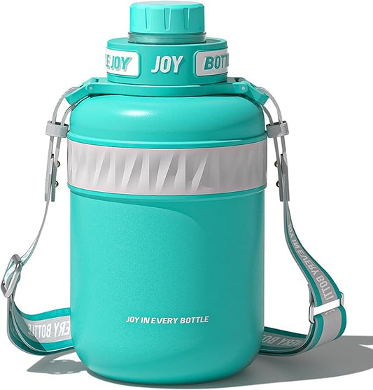 Stainless-Steel Water Bottle: Leakproof Lid, Perfect Sip, Double Insulated, Eco-Friendly, Dishwasher Safe & Stylish Strap (Ocean, 48 oz)