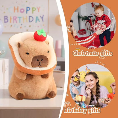 Cute Capybara Plush with Bread Kawaii Soft Apple Capybara Stuffed Aniamls Capybara Plush Toys Hugging Gifts Kids Girls Boys 12 inch