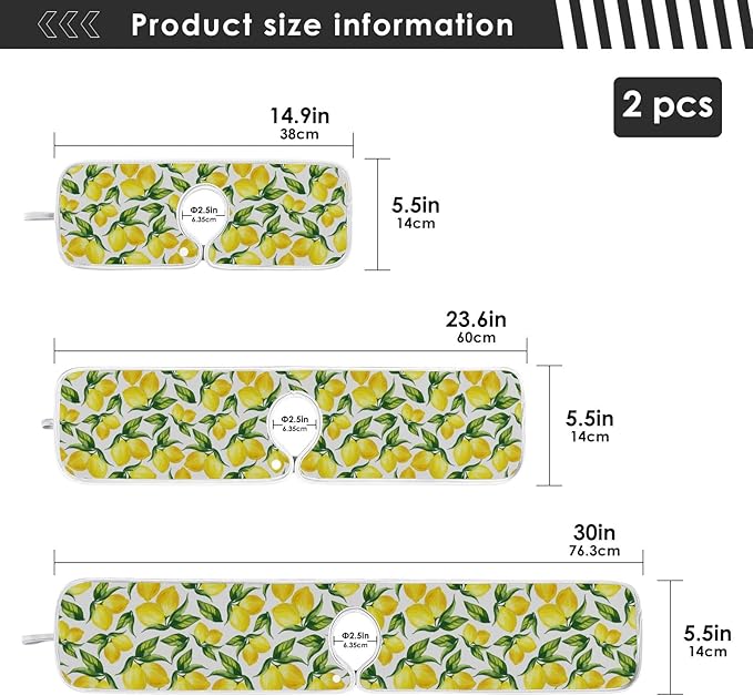 Kitchen Faucet Absorbent Mat,Lemon Water Splash Guard for Sink, Faucet Drip Catcher Thicken Sponge Microfiber Faucet Water Catcher Mat Sink Absorbent Mat for Kitchen 14x5in 2 Pack