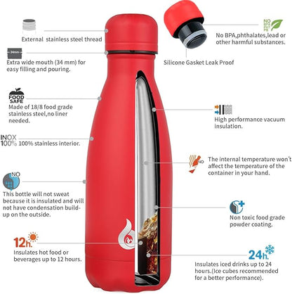 BJPKPK Water Bottles Stainless Steel Insulated Water Bottle 12oz Small Water Bottles For Travel,Red