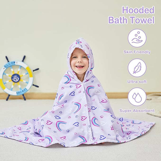 Kids Bath Hooded Towels, Kids Beach Towel for Boys Girls Super Soft and Absorbent, Beach | Pool | Bath | Swim Towels for Baby Kids Ages 0-8, 30X50 in, Rainbow