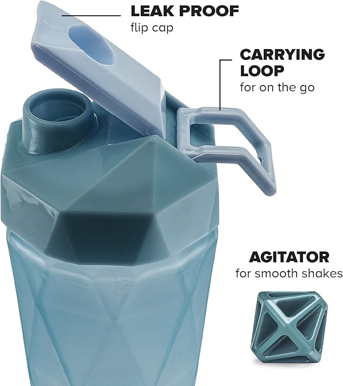 Classic 20oz Blender Shaker Bottle | Protein Shaker Bottle with Diamond Agitator | Shaker Cup with Carrying Handle and Dishwasher Safe | 2-Pack - Light Blue & Plum