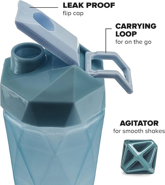 Classic 20oz Blender Shaker Bottle | Protein Shaker Bottle with Diamond Agitator | Shaker Cup with Carrying Handle and Dishwasher Safe | 2-Pack - Light Blue & Plum