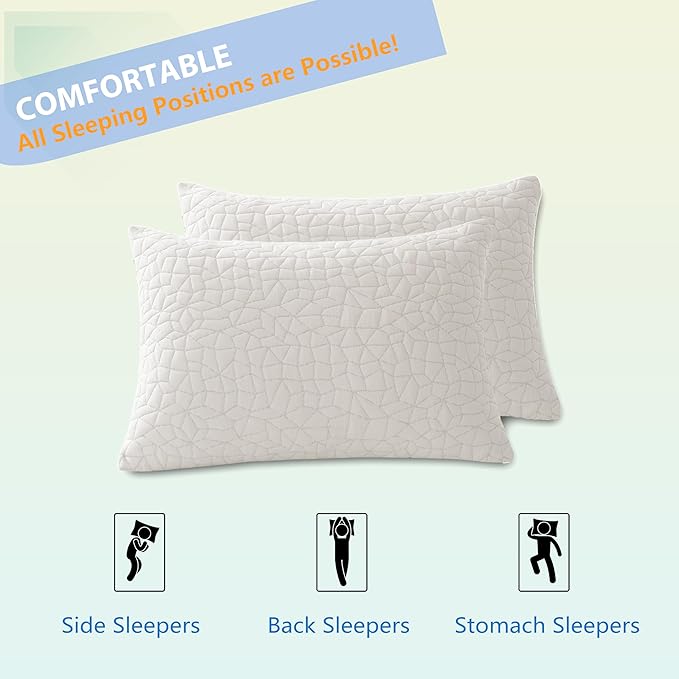 Shredded Memory Foam Pillows, Standard (2-Packs), Adjustable Bed Pillows for Side Back Stomach Sleepers,Comfy Cooling Pillows for Sleeping with Washable Cover