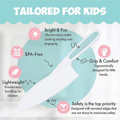Kid Knives 3 Piece Nylon Kitchen, Kid Safe Knives, Kids Knives for Real Cooking, Toddler Knives Kids Knife Set for Cooking and Baking Kid Friendly Knives - (Multi Blue)